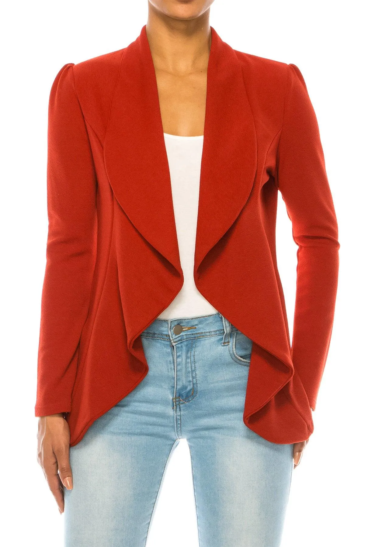 Women's Casual Solid Long Sleeve Loose Fit Open Blazer Jacket Made in USA