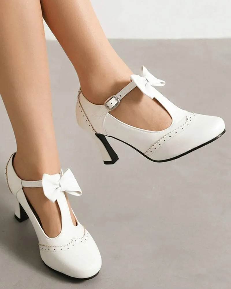 Women's Elegant Bow-knot Adjusting Buckle Heels