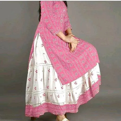 Women's Printed Rayon Kurta with Skirt Set