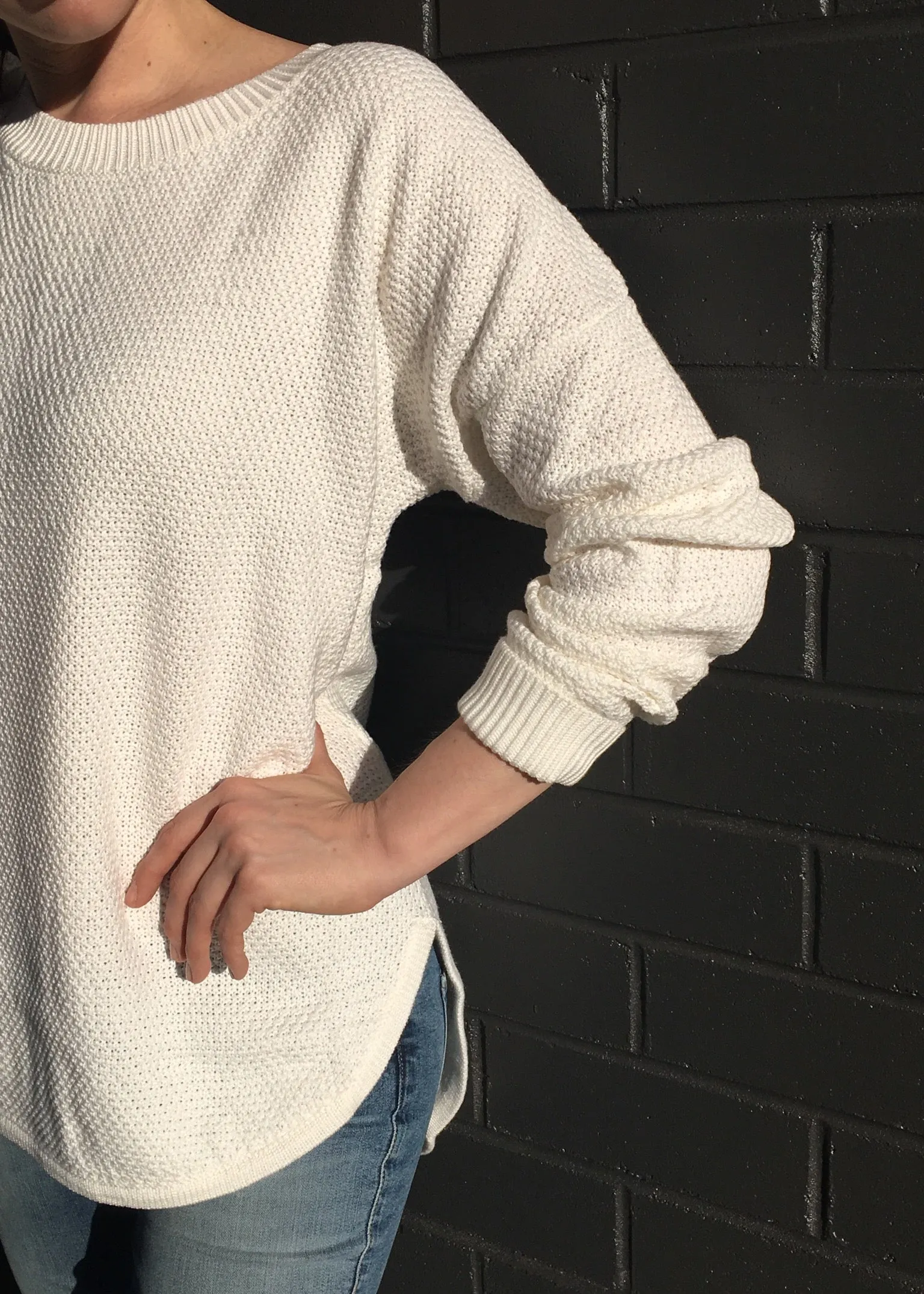 Zip Back Cotton Knit Jumper - Winter White